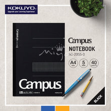 Load image into Gallery viewer, Kokuyo NO-104/4/201S5-D Campus Notebook -Business -A5/ B5/ A4 -5MM GRID (40 SHEETS)BLACK