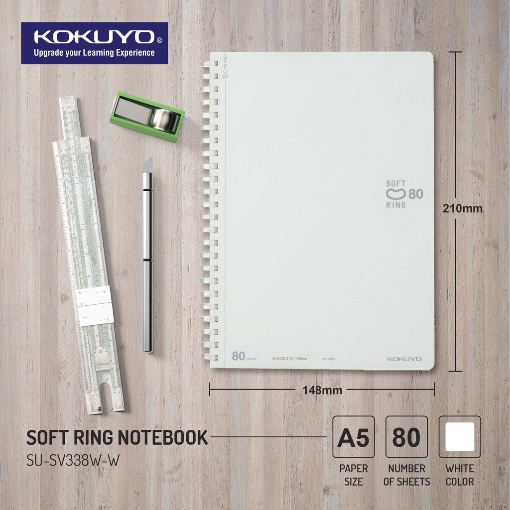 Kokuyo Soft Ring Notebook - Blank A5 / B5 - White (80 SHEETS)