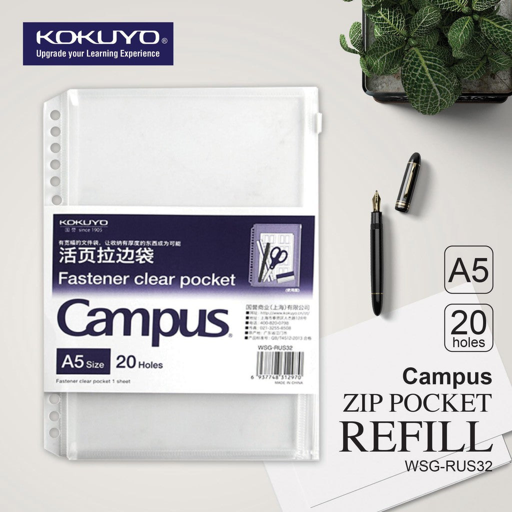 KOKUYO CAMPUS LOOSE LEAF ACCESSORIES - A5 / B5 / A4 - CLEAR FILE/ZIP POCKET/INDEX LABEL